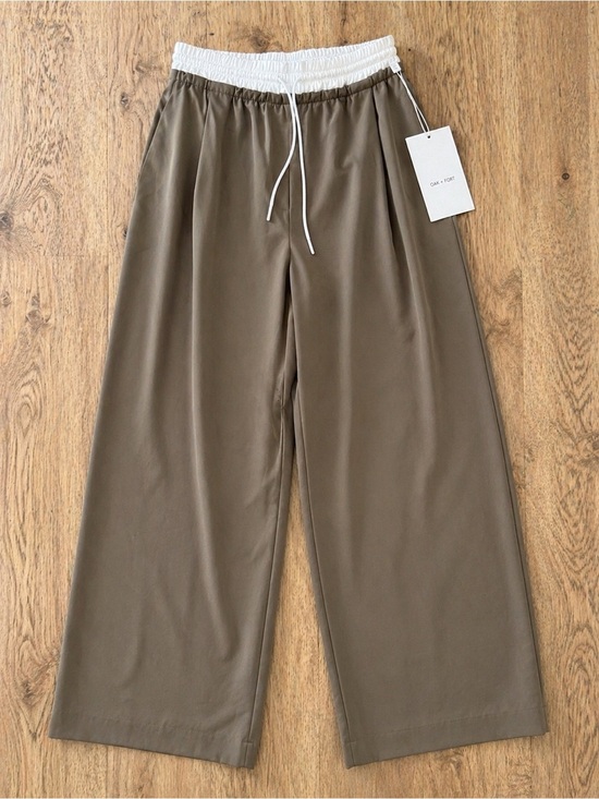 OAK + FORT Pants - Oak + Fort Taupe Wide Leg Pants Contrast Waistband XS NWT